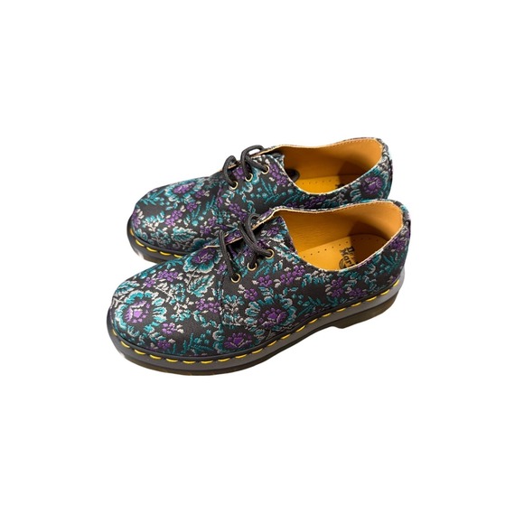 Dr Martens 1461 Dark Floral Jacquard Oxford Shoes Sz 6 Womens Black Purple - Picture 3 of 8